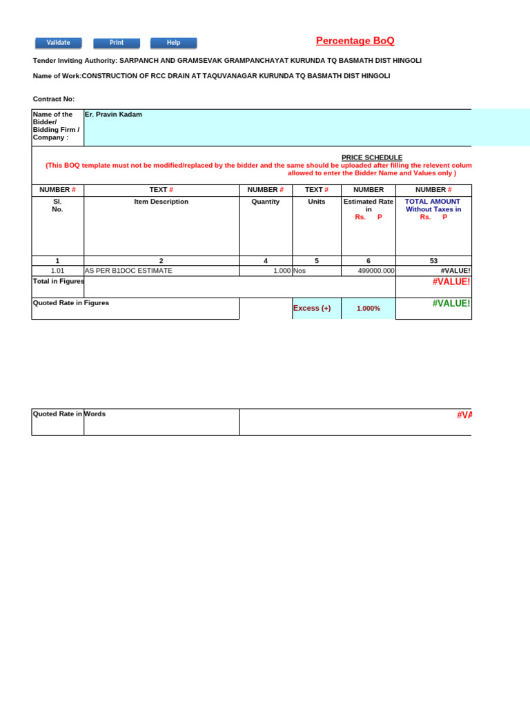 BoQ for RCC Drain Construction Tender | PDF | Auction | Auction Theory