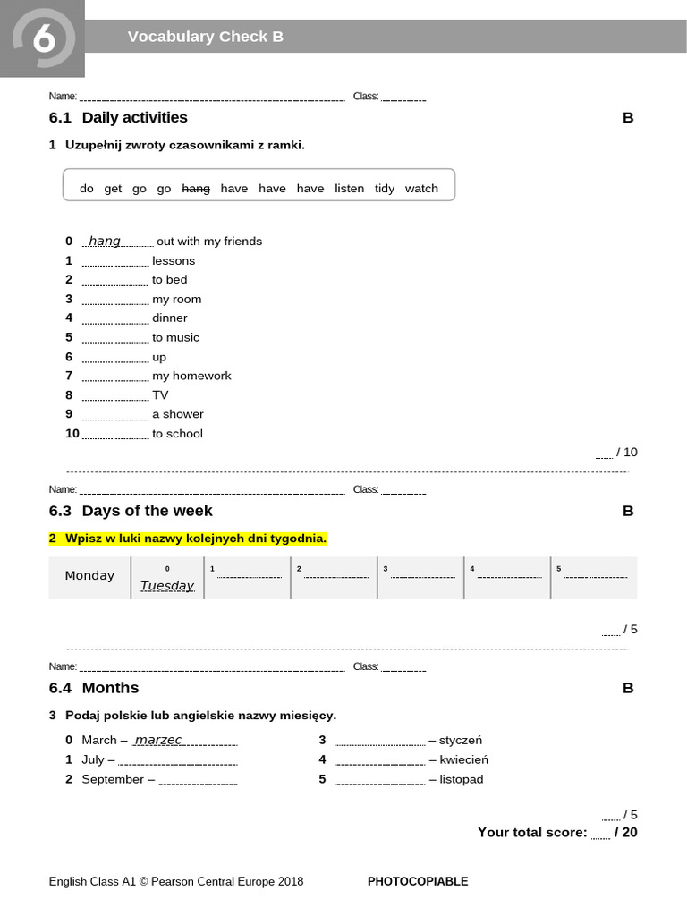 ECA1 - Tests - Vocabulary Check 6B - New2018 | PDF
