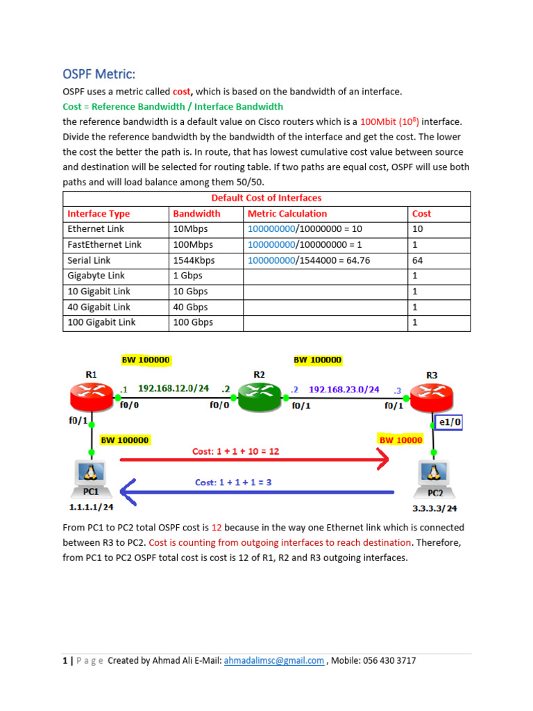 OSPF Cost Calculation and Metrics | PDF