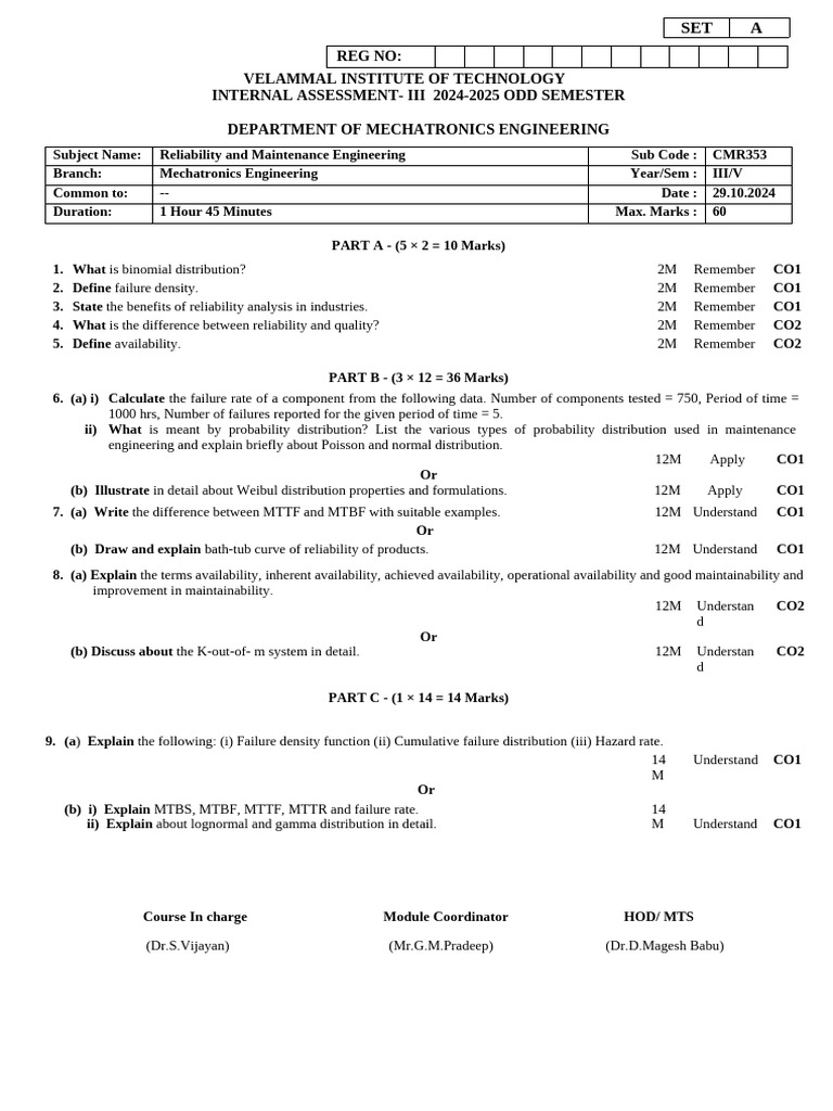 Reliability and Maintenance Assessment | PDF | Reliability Engineering ...