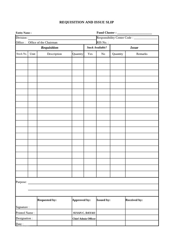 Requisition and Issue Slip Form | PDF