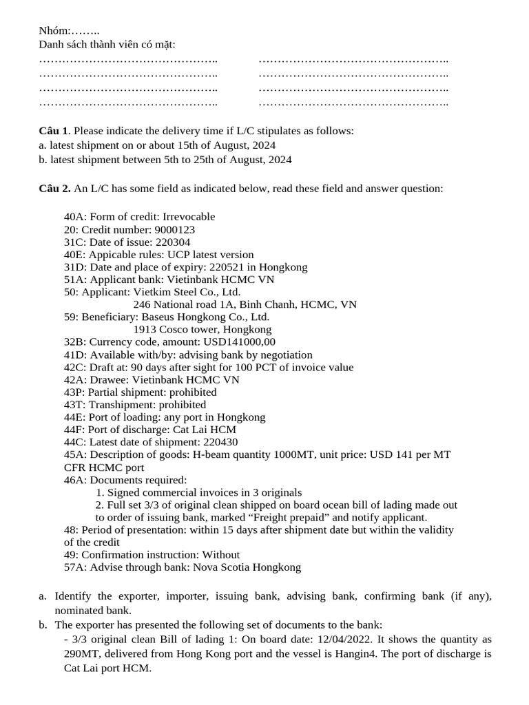 L/C Document Analysis and Refusal Reasons | PDF | Bill Of Lading | Cargo
