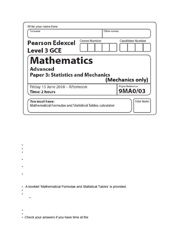 1806 9MA0-32 A Level Mechanics - June 2018 (Word) | PDF | Acceleration ...