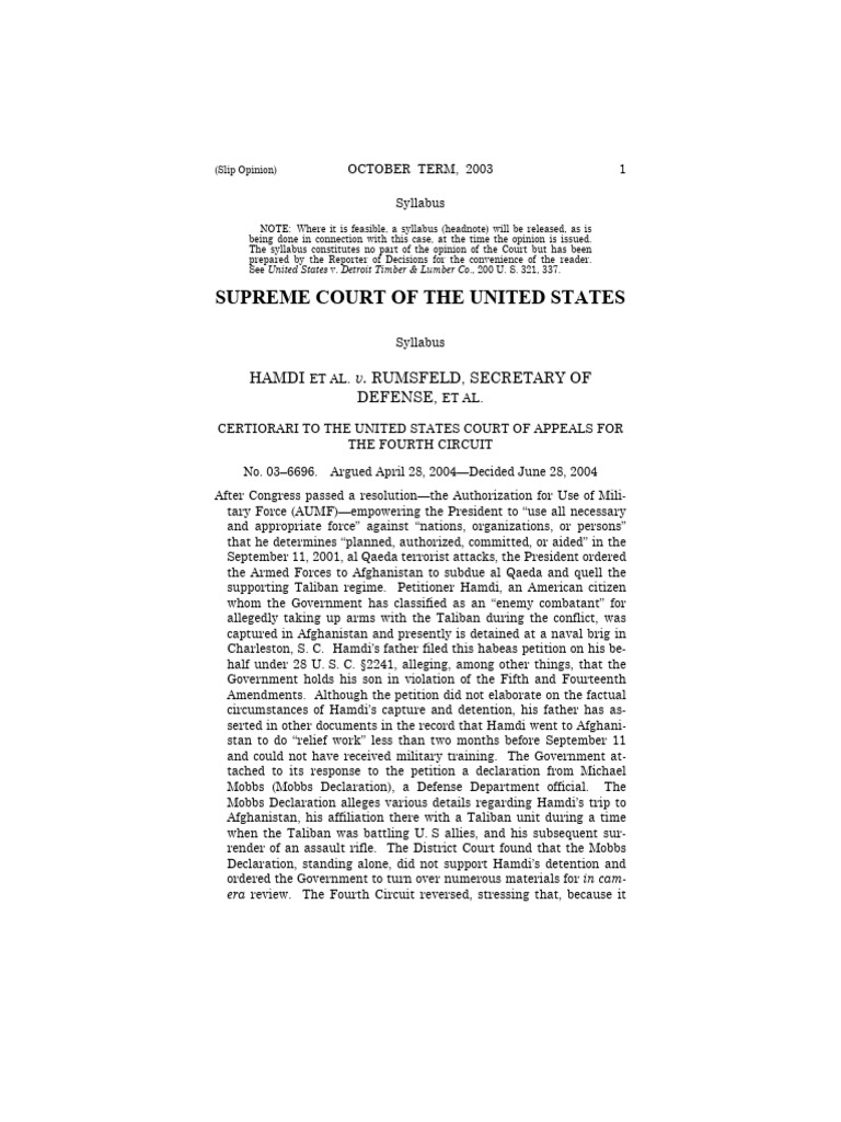 Hamdi-vs-Rumsfeld | PDF | Detention (Imprisonment) | Enemy Combatant