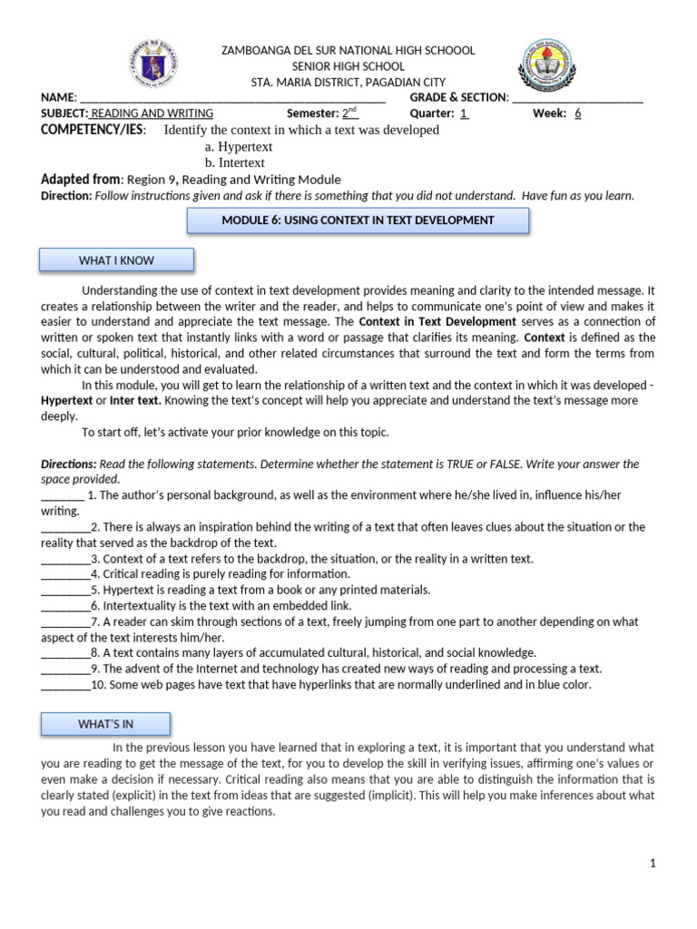 Rw Q1 W6 Pdf Intertextuality Hyperlink