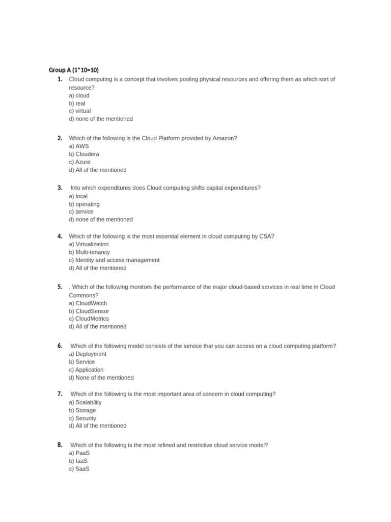 Cloud Computing Understanding Quiz | PDF | Cloud Computing | Virtualization
