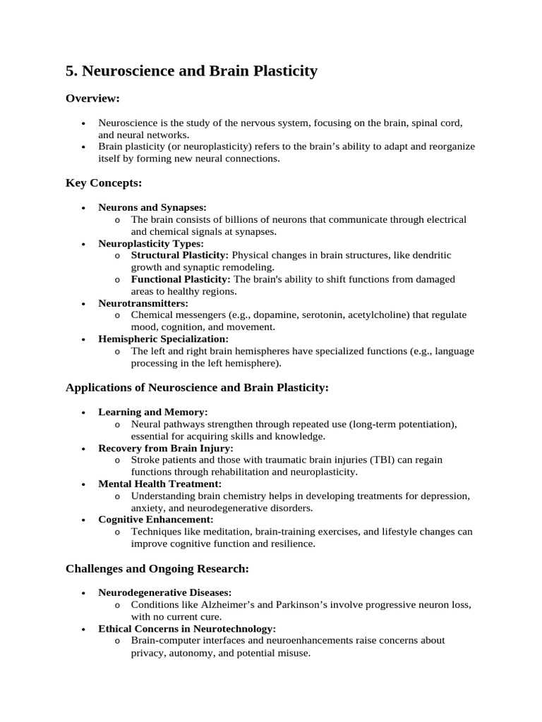 Neuroscience and Brain Plasticity | PDF | Neuroplasticity | Brain