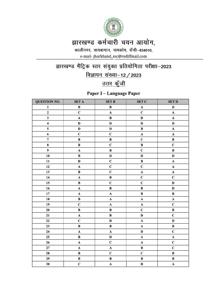 Revised Answer Key JMLCCE-2023 | PDF