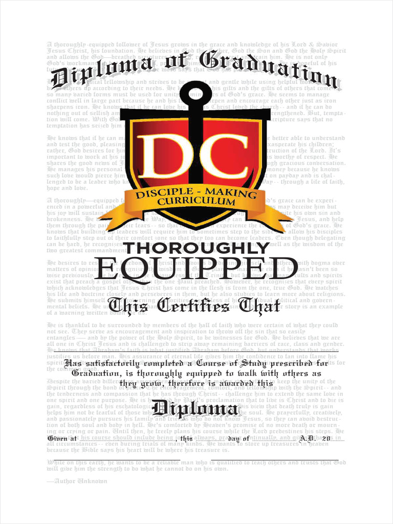 Graduation Certificate for Discipleship | PDF | Assurance (Theology ...