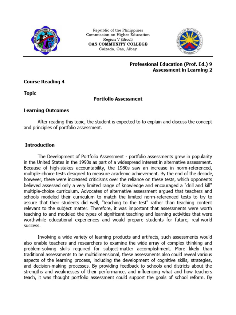 Understanding Portfolio Assessment | PDF | Educational Assessment ...