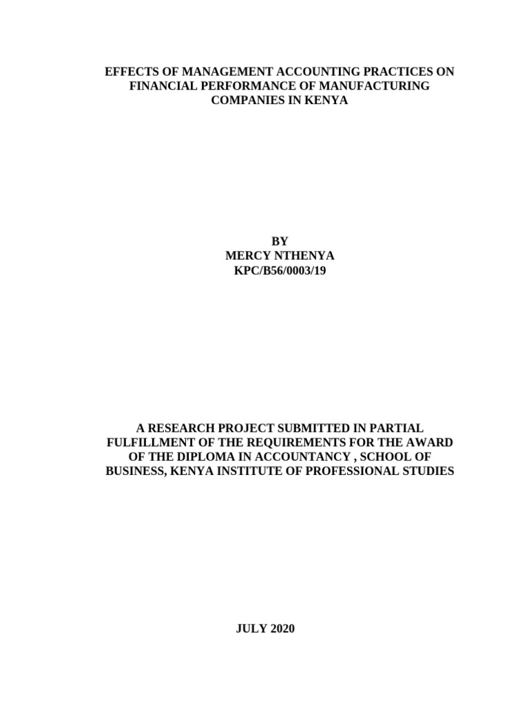 Effects of Management Accounting Practices On Financial Performance of ...