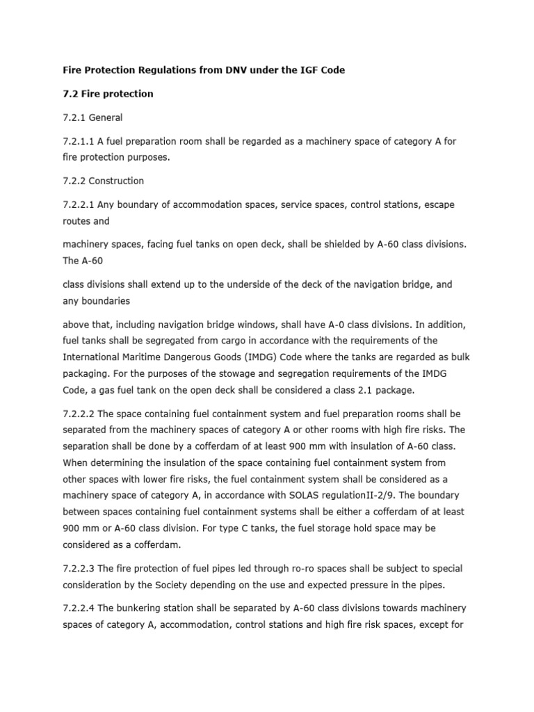 Fire Protection Regulations From DNV Under The IGF Code 7.2 Fire ...