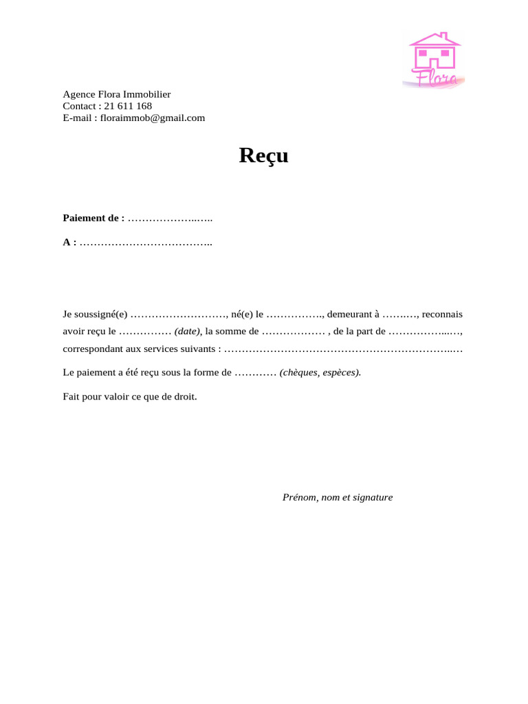 Modèle de reçu de paiement immobilier | PDF