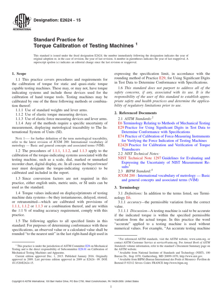 Torque Calibration of Testing Machines: Standard Practice For | PDF