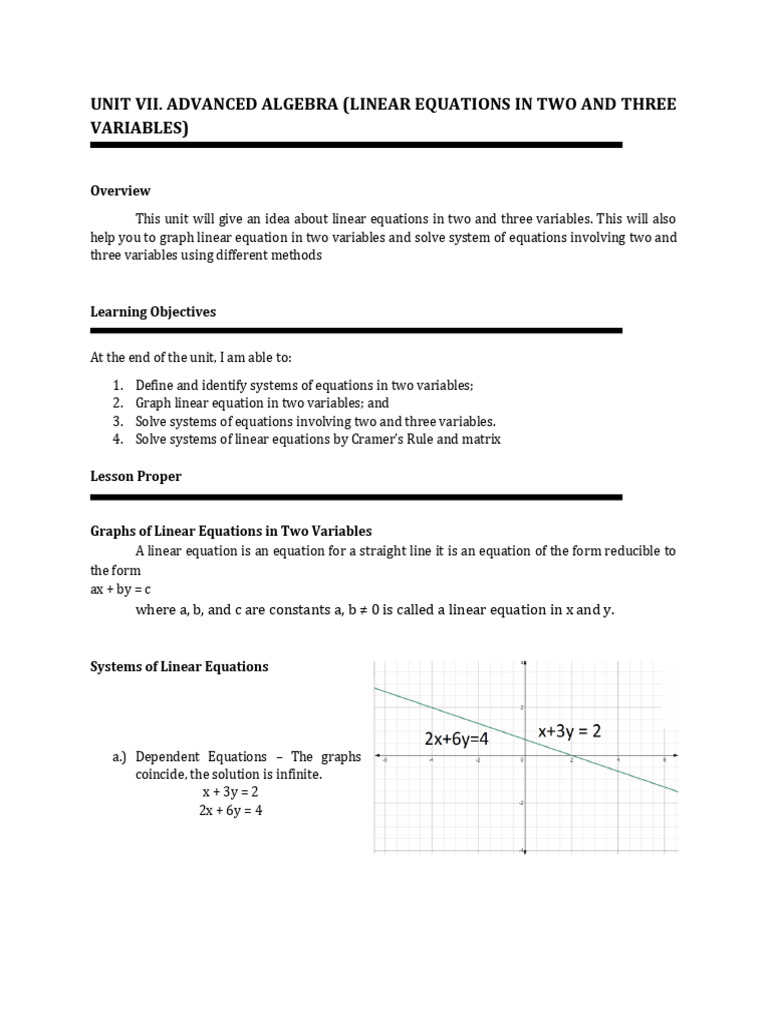 Unit VIIAdvance Algebra (Linear in Two Variables) | PDF | System Of ...