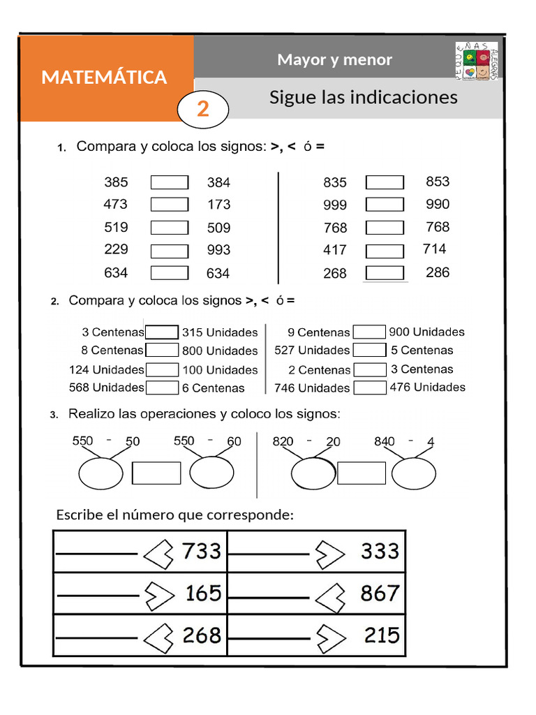Hoja Gráfica Matemática Mayor y Menor | PDF