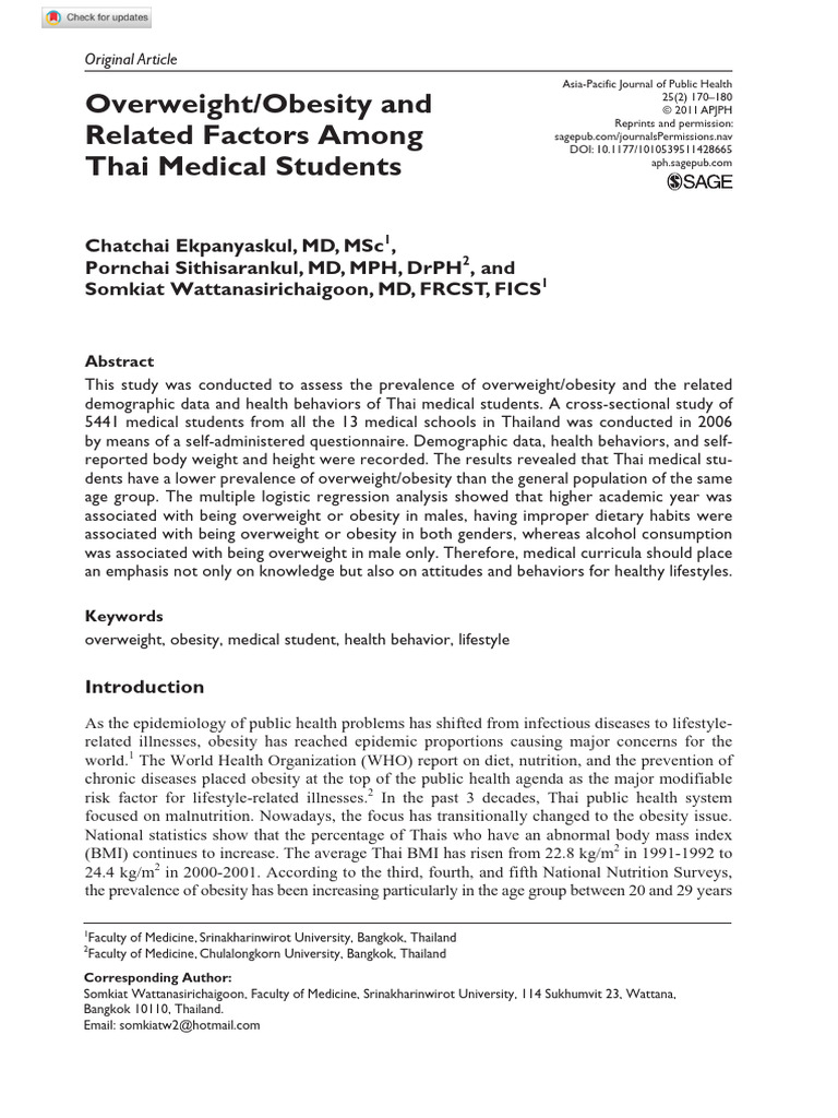 Overweight and Obesity in Thai Medical Students | PDF | Obesity | Body ...