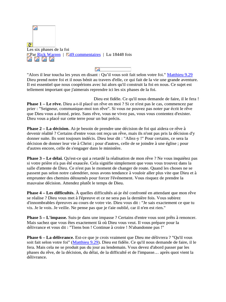 Les six phases de la foi chrétienne | PDF | Samson | Goliath (Bible)