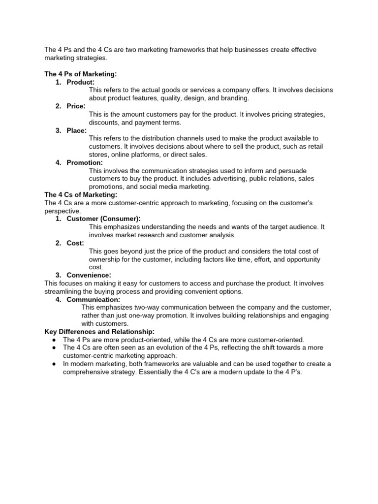 4 Ps and 4 Cs of Marketing Explained | PDF