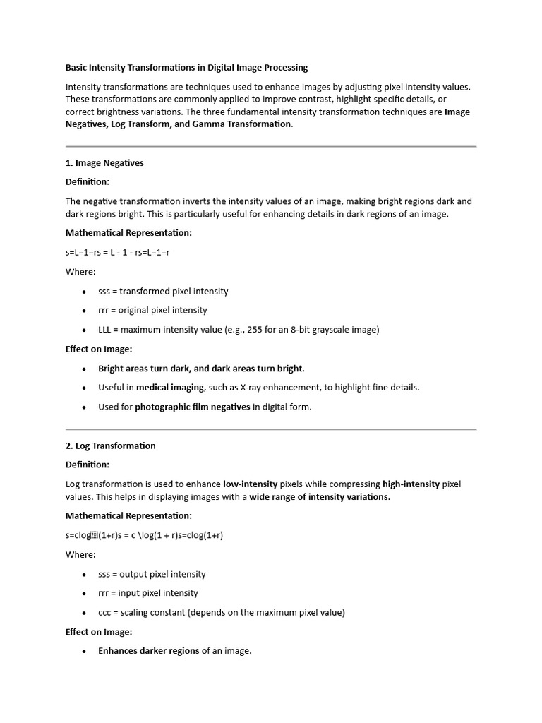 Intensity Transformations in Image Processing | PDF | Low Pass Filter ...