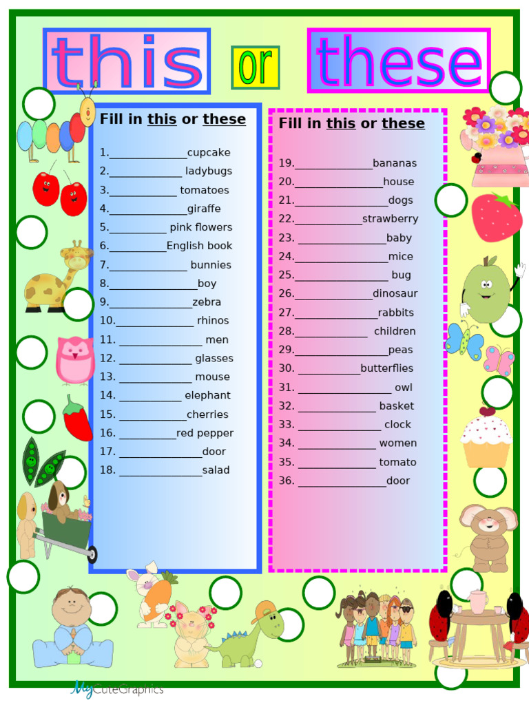 Fill in the Blanks: This or These | PDF