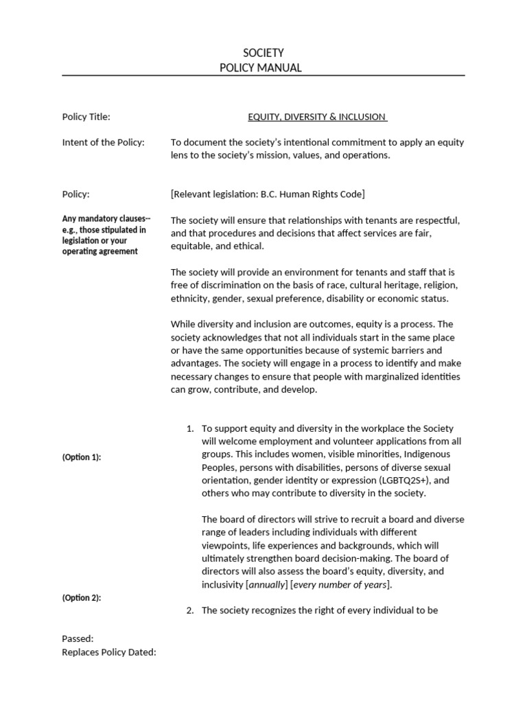 Equity, Diversity & Inclusion Policy | PDF | Social Exclusion ...