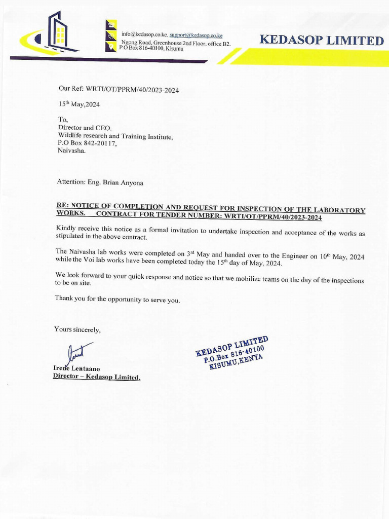 Notice of Completion of Works | PDF