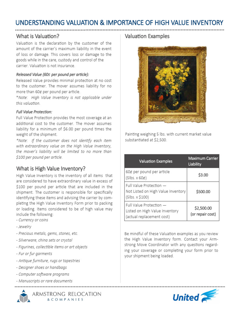 High Value Inventory Guidelines | PDF | Valuation (Finance) | Cargo