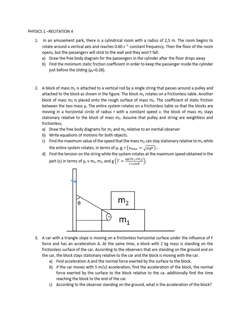 Physics Recitation: Circular Motion & Friction | PDF | Force | Mass