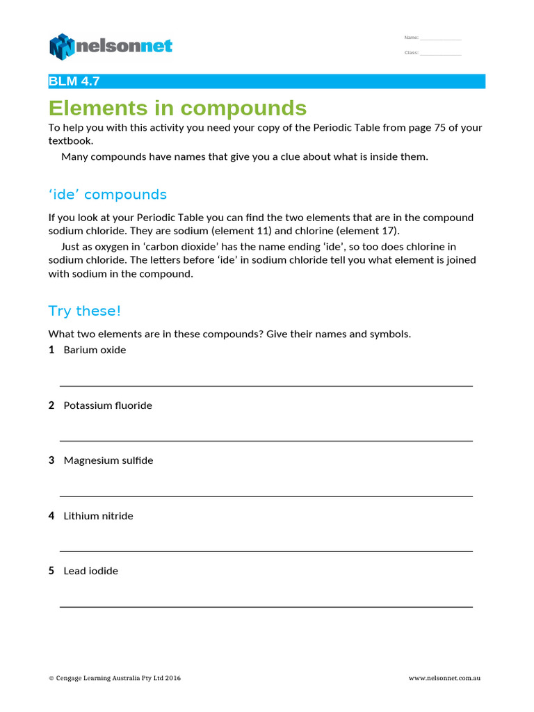 Elements in Chemical Compounds Guide | PDF | Sodium | Oxide