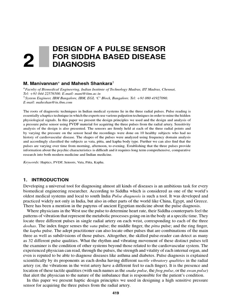 Design of A Pulse Sensor For Siddha Based Disease Diagnosis | PDF ...