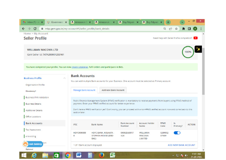 Gem Registered Bank Account Details - HDFC | PDF
