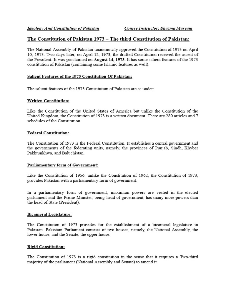Overview of Pakistan's 1973 Constitution | PDF | Parliament Of Pakistan ...