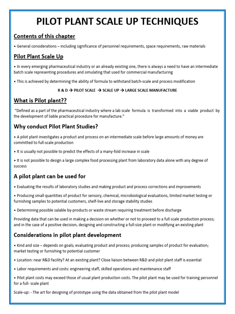 Pilot Plant Scale-Up Techniques in Pharma | PDF | Quality Assurance ...