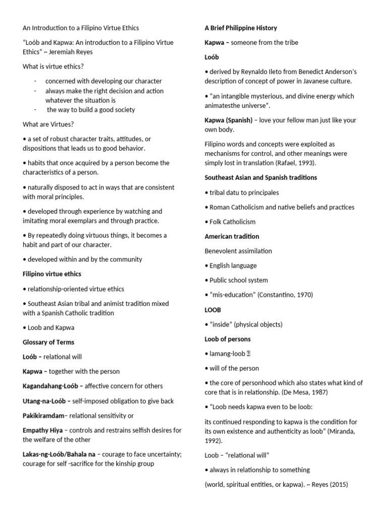 Filipino Virtue Ethics: Loób and Kapwa | PDF | Virtue | Courage