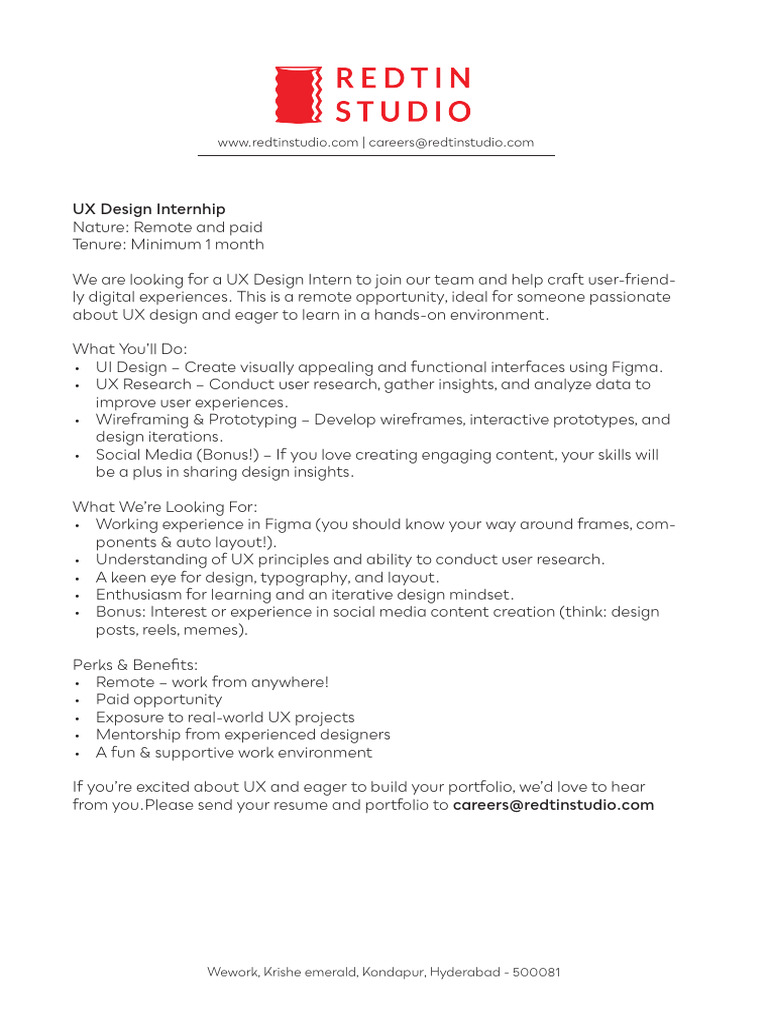 RTS - UX Design Internship | PDF