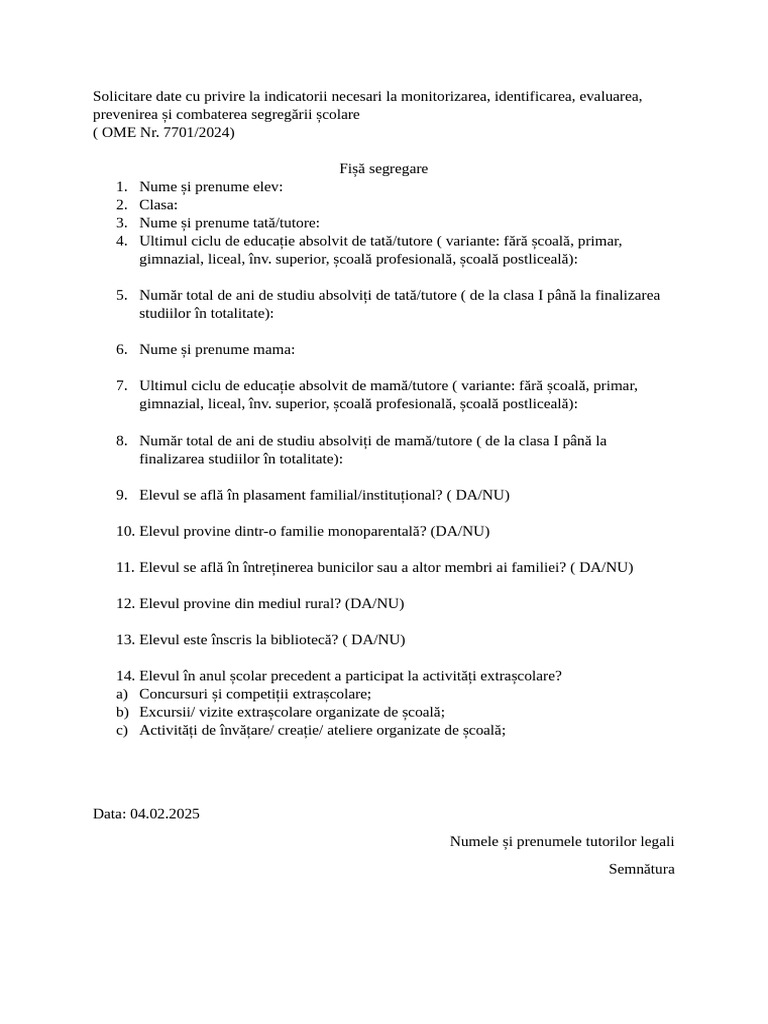 Fișă Segregare | PDF