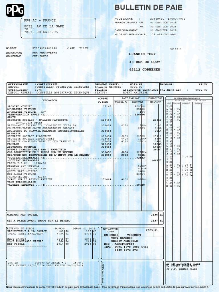 Bulletin de paie de Tony Grandin janvier 2025 | PDF | Impôt sur le ...