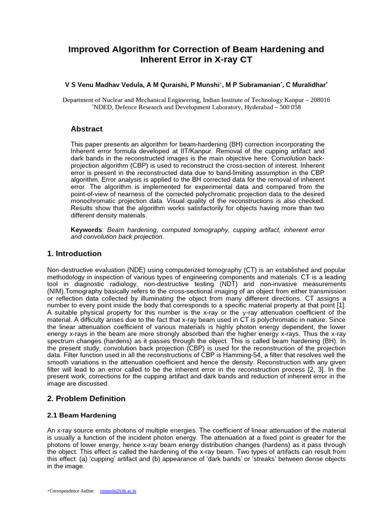 Beam Hardening Correction in X-ray CT | PDF | Attenuation | Ct Scan
