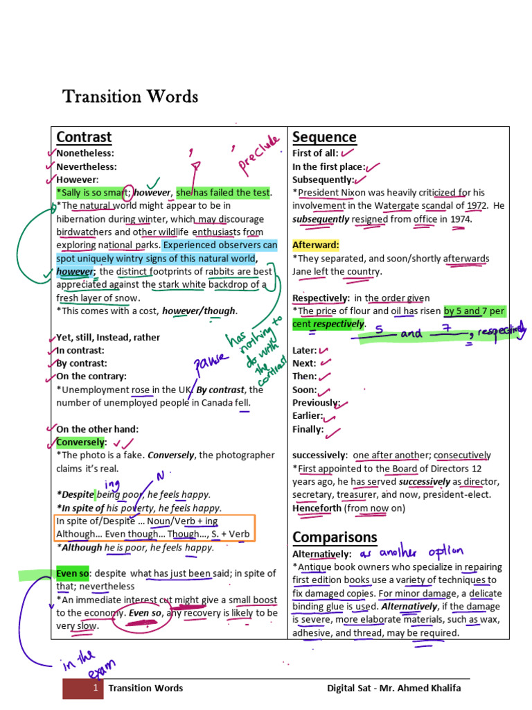 Effective Transition Words For Sat Pdf