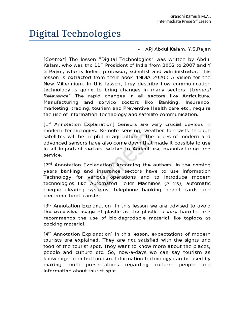 Digital Technologie Persomal Notes | PDF