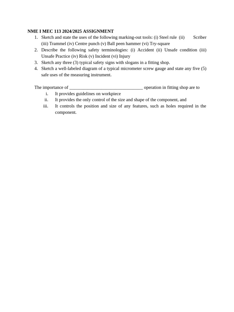 Mec 113 Assignment 2024-2025 | PDF