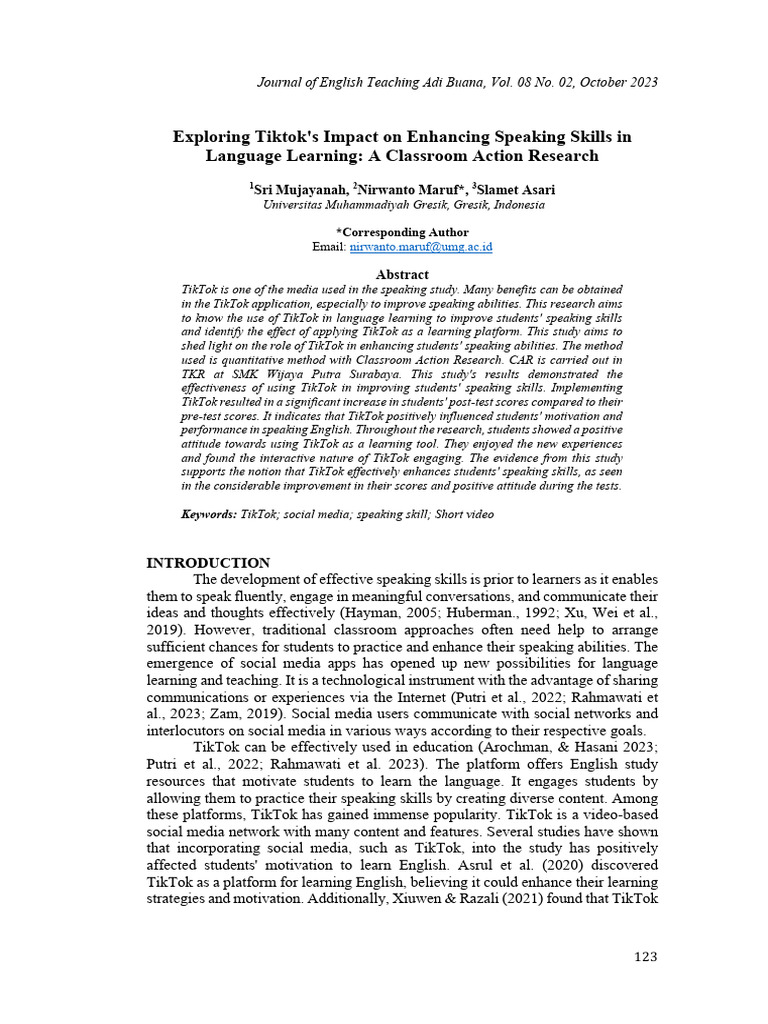 TikTok's Role in Boosting Speaking Skills | PDF | Learning | Teachers