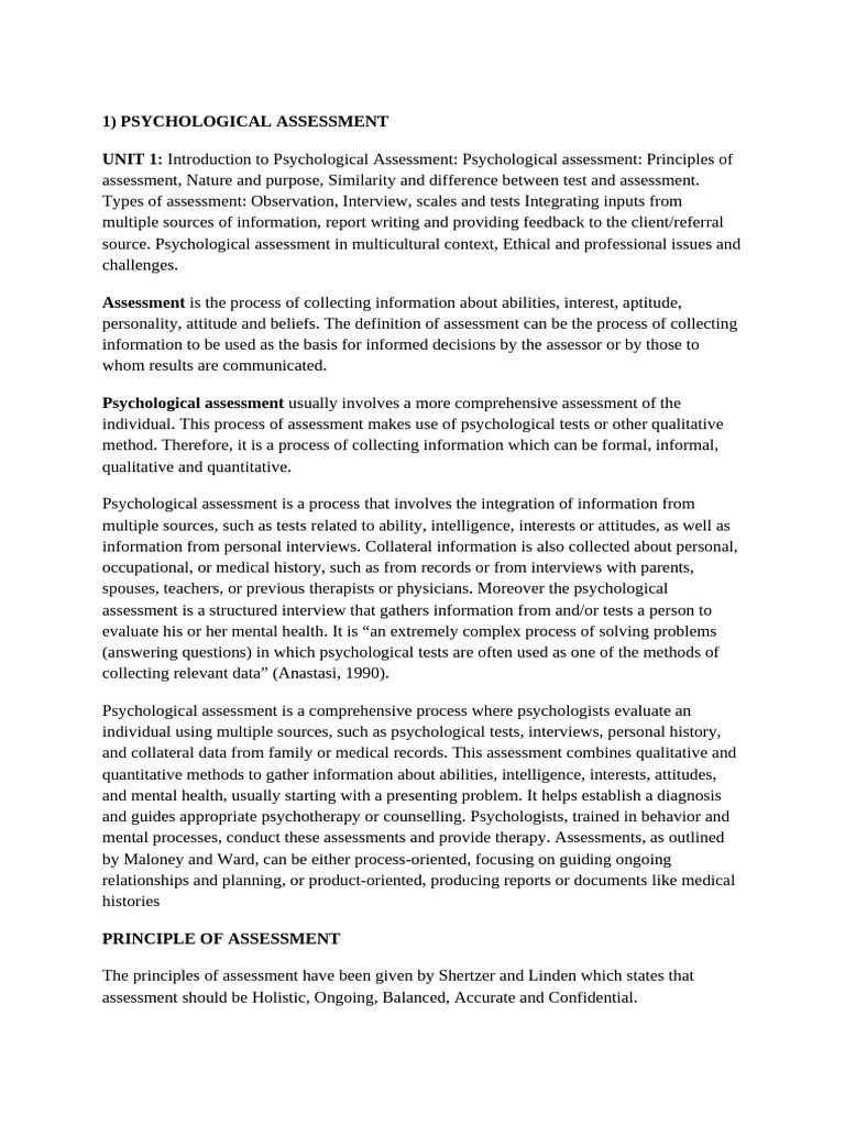 Psychological Assessment Overview and Principles | PDF | Educational ...