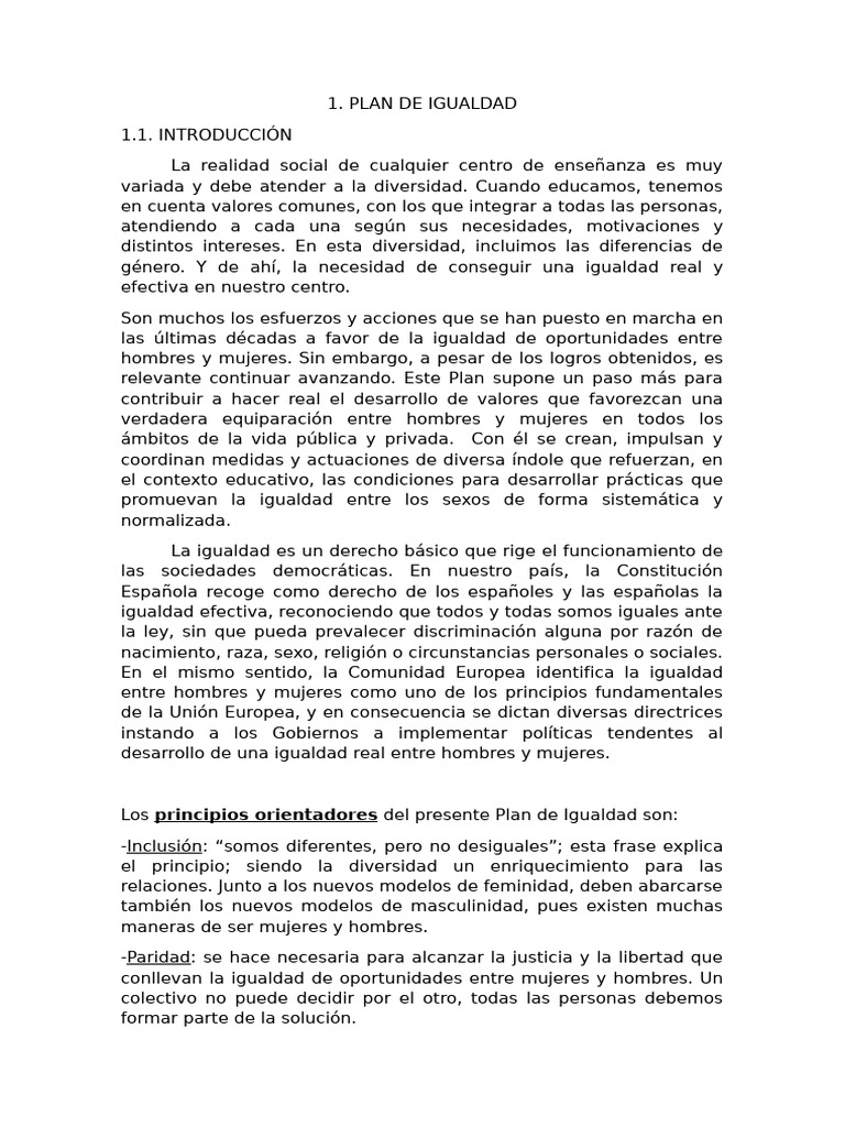 Plan Igualdad Introduccion Eac | PDF | Igualdad de género | Estudios de ...