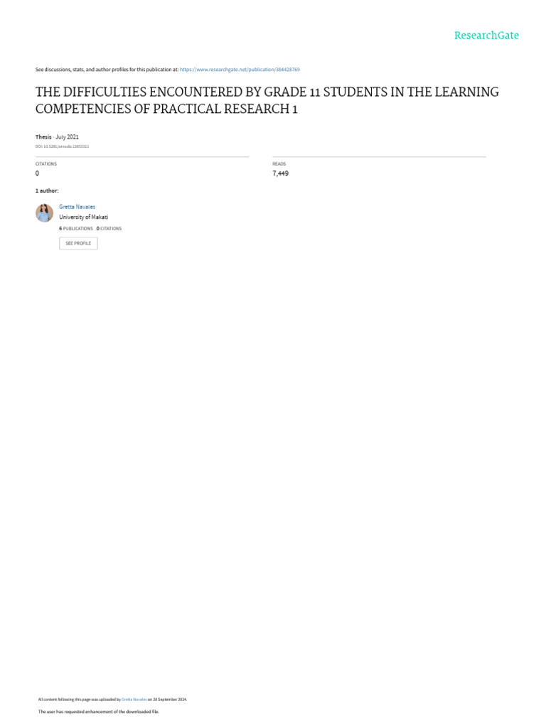 The Difficulties Encountered by Grade 11 Students in The Learning ...