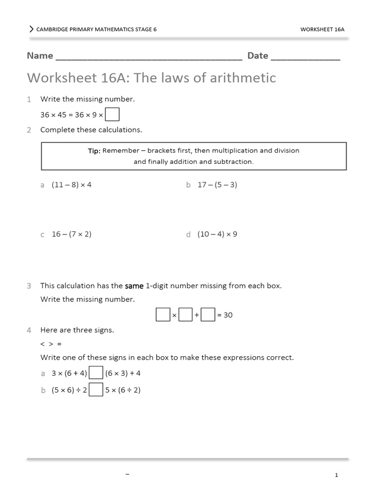 Cambridge Primary Maths Worksheet 16A | PDF