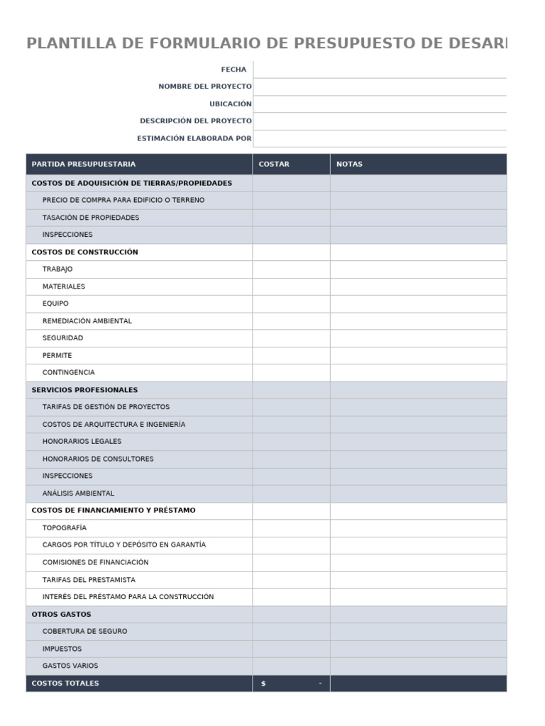 Plantilla Presupuesto de Desarrollo | PDF