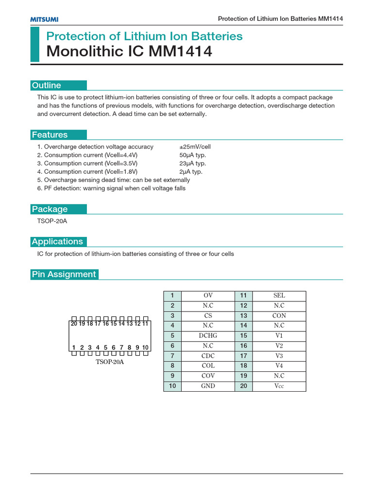 MM1414 Lithium-Ion Battery Protection IC | PDF | Lithium Ion Battery ...
