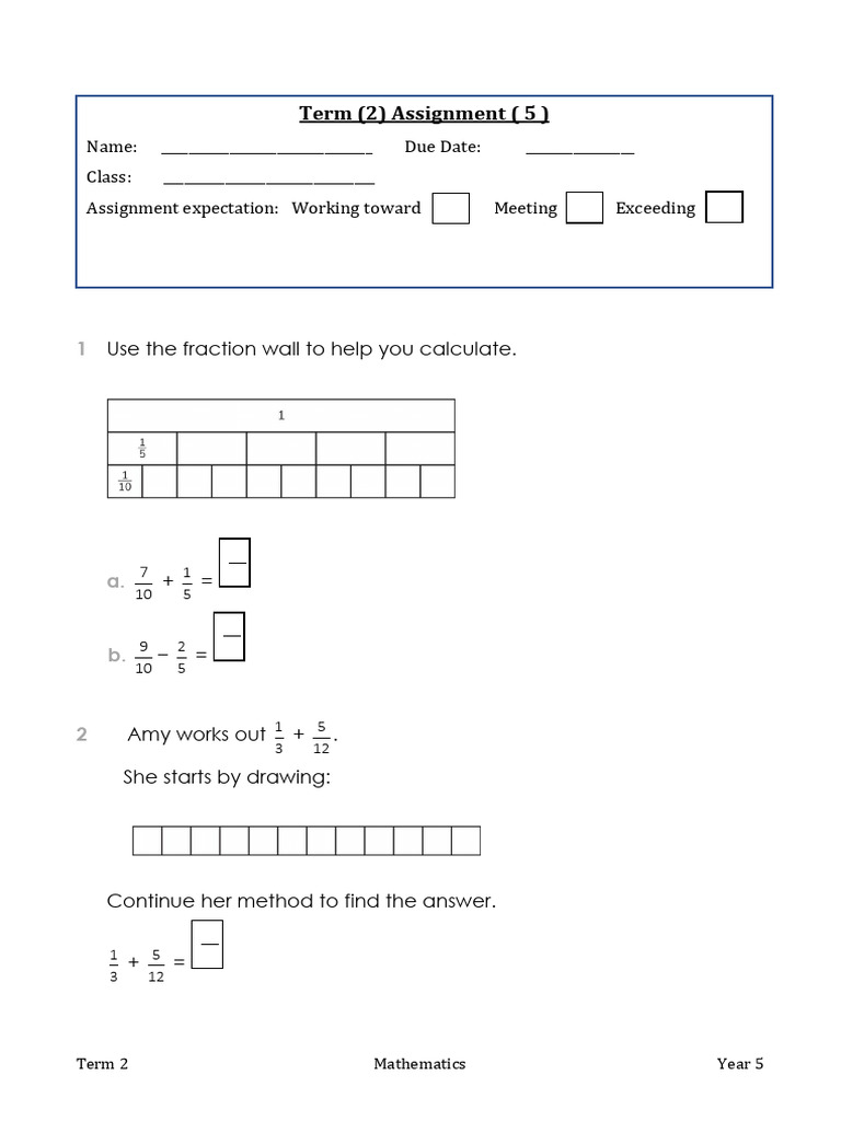 Year 5 Term 2 Math Assignment | PDF
